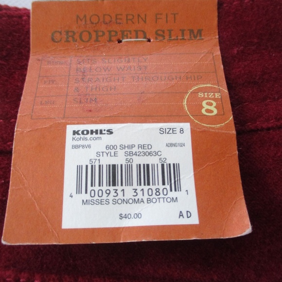 NWT - SONOMA velour jeans - sz 8 - MSRP $40.00 - Picture 2 of 2